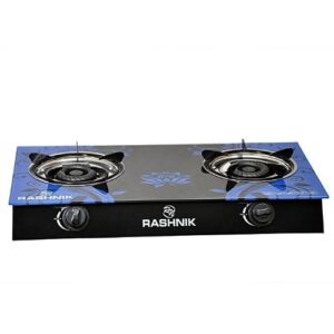 Rashnik 2 Burner Glass Top And Double Burner - Black & Blue